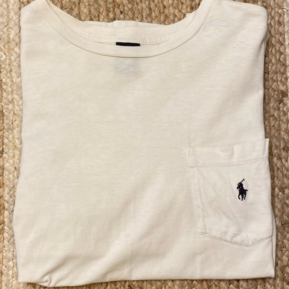 Polo by‎ Ralph Lauren Boy’s Large Crew Neck Cotton White Pocket T-Shirt